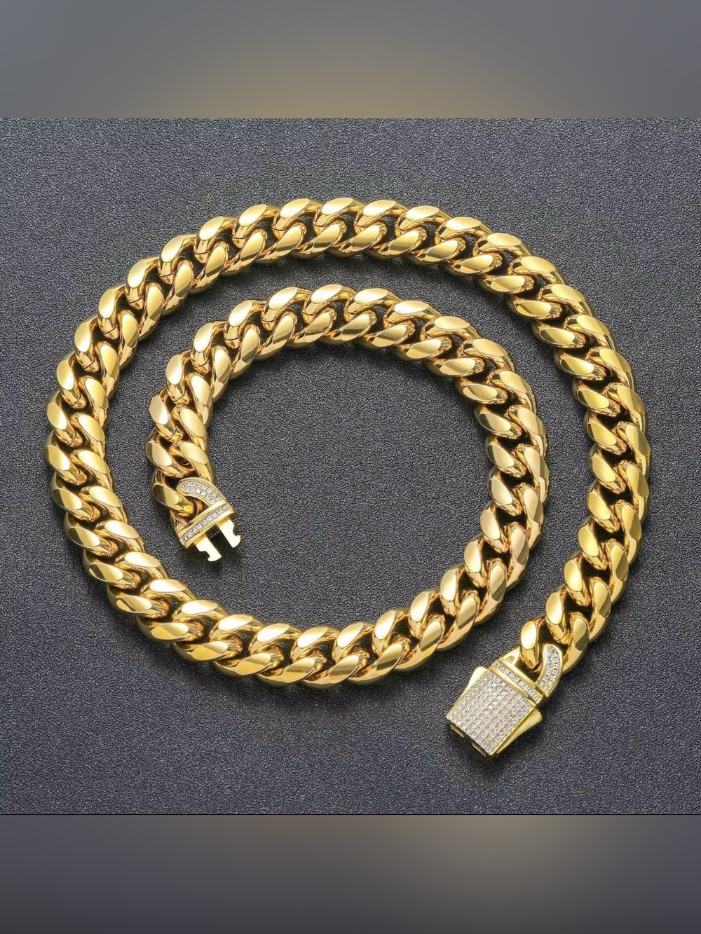 Gold Cuban Chain Moissanite Clasp 14mm 22 Inch Custom